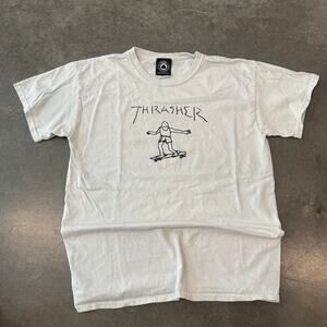 Vintage Y2K Thrasher White Skateboarding Sketch Grunge Graphic Tee Medium
